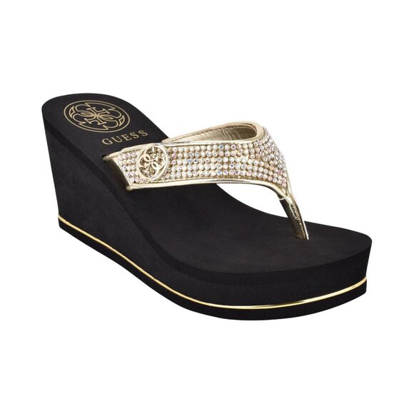 Guess Womens Platform Sandal Sarraly Flip-Flop GWSARRALY4 Gold / Black 7M - Picture 7 of 11